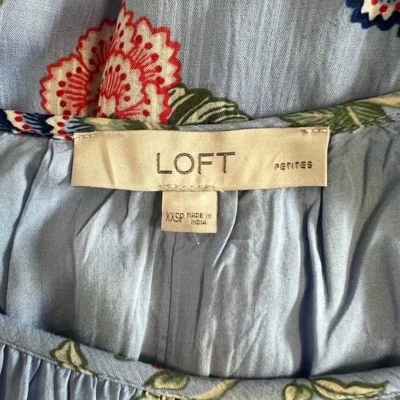 Loft Petites Size XXSP Light Blue Midi Dress with Flowers NWOT - Picture 3 of 8